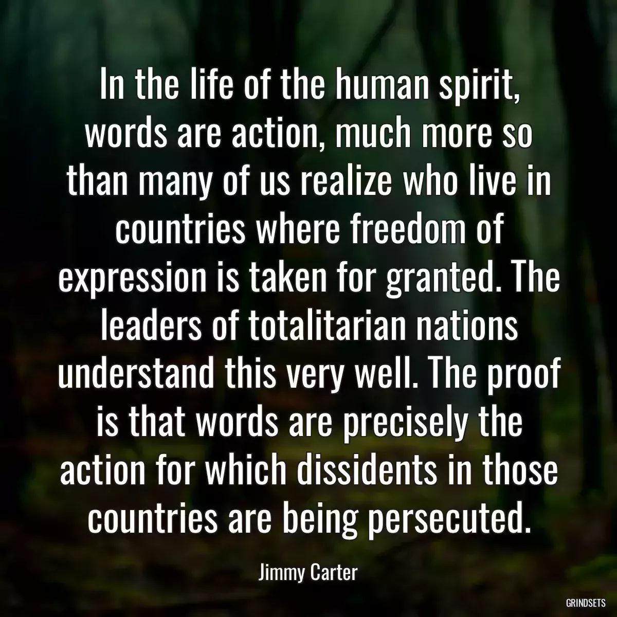 In the life of the human spirit, words are action, much more so than many of us realize who live in countries where freedom of expression is taken for granted. The leaders of totalitarian nations understand this very well. The proof is that words are precisely the action for which dissidents in those countries are being persecuted.