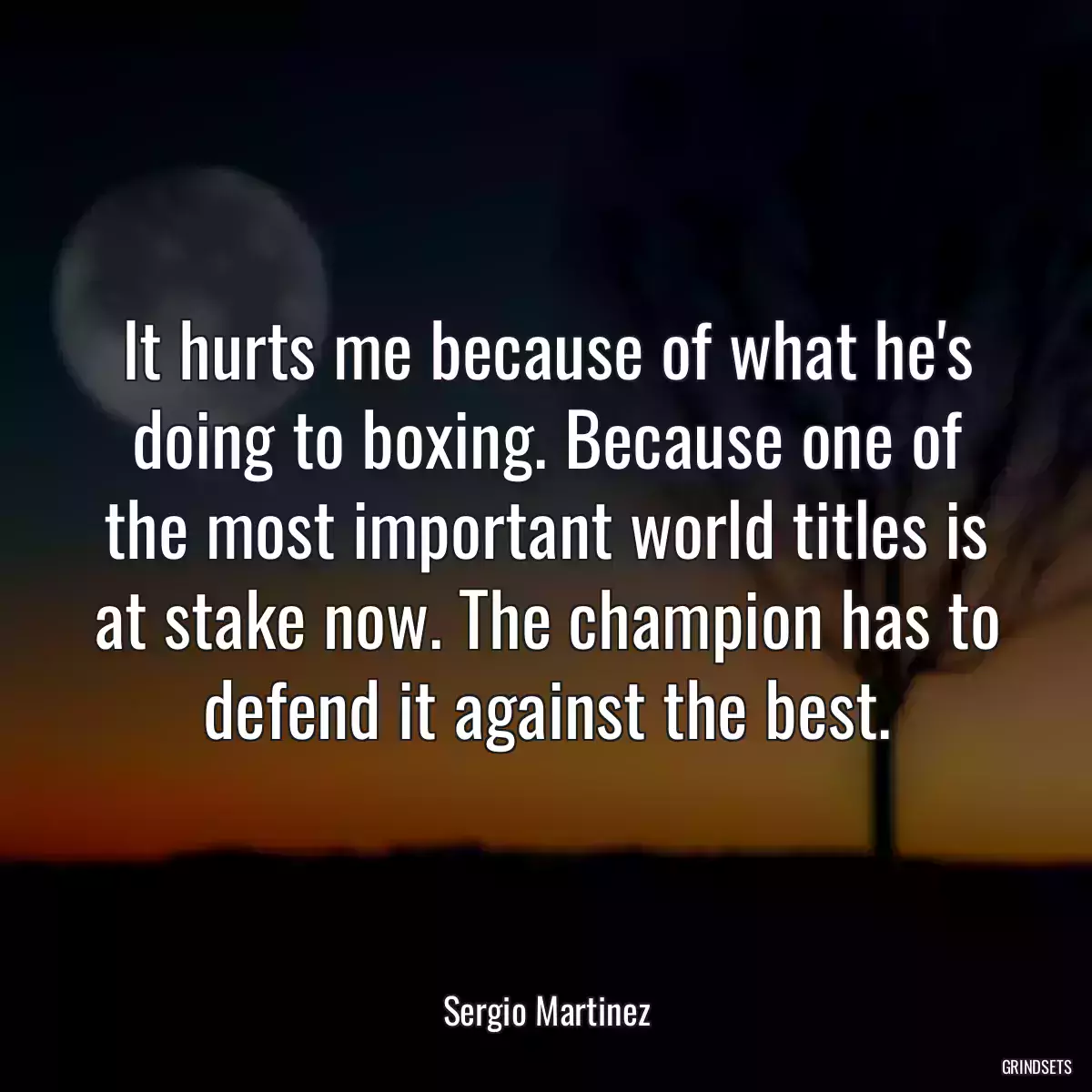 It hurts me because of what he\'s doing to boxing. Because one of the most important world titles is at stake now. The champion has to defend it against the best.