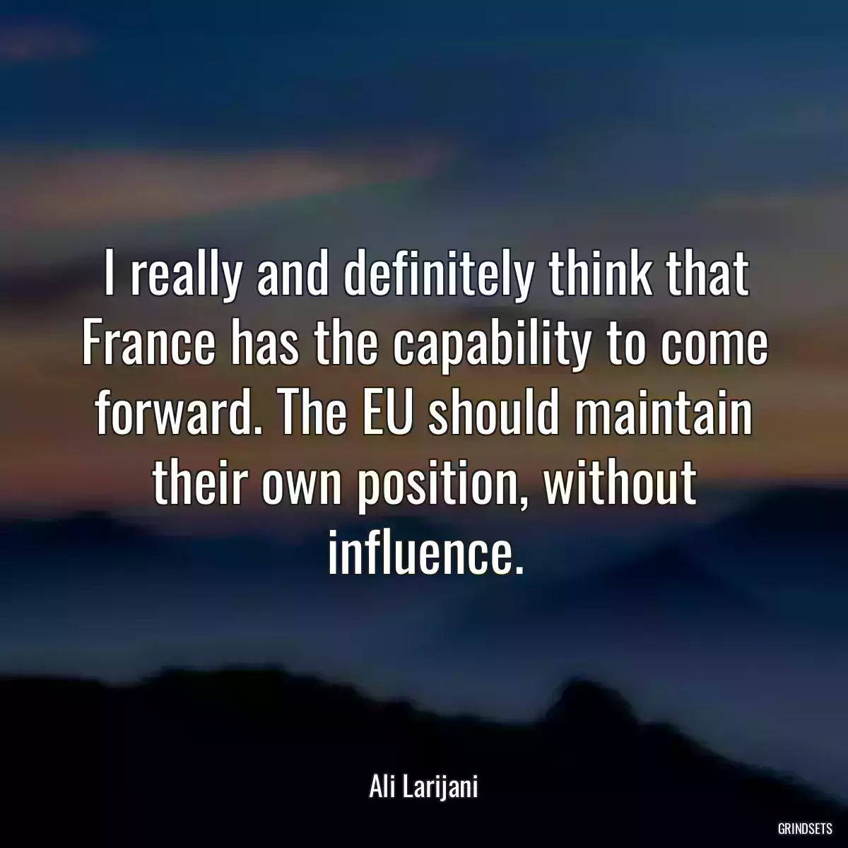 I really and definitely think that France has the capability to come forward. The EU should maintain their own position, without influence.