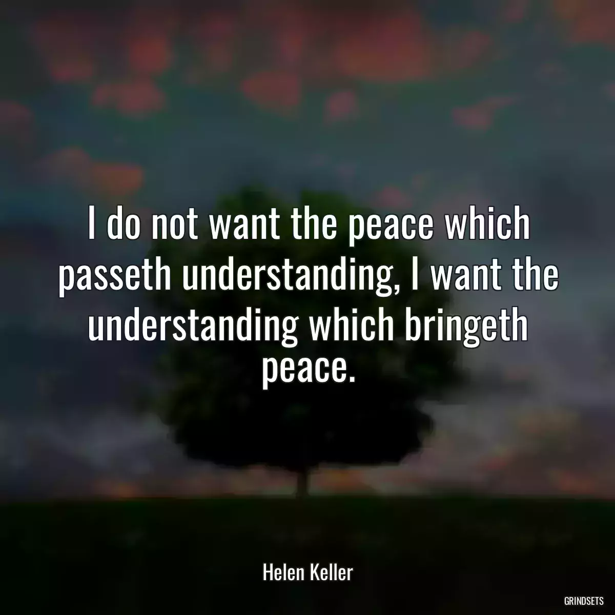 I do not want the peace which passeth understanding, I want the understanding which bringeth peace.