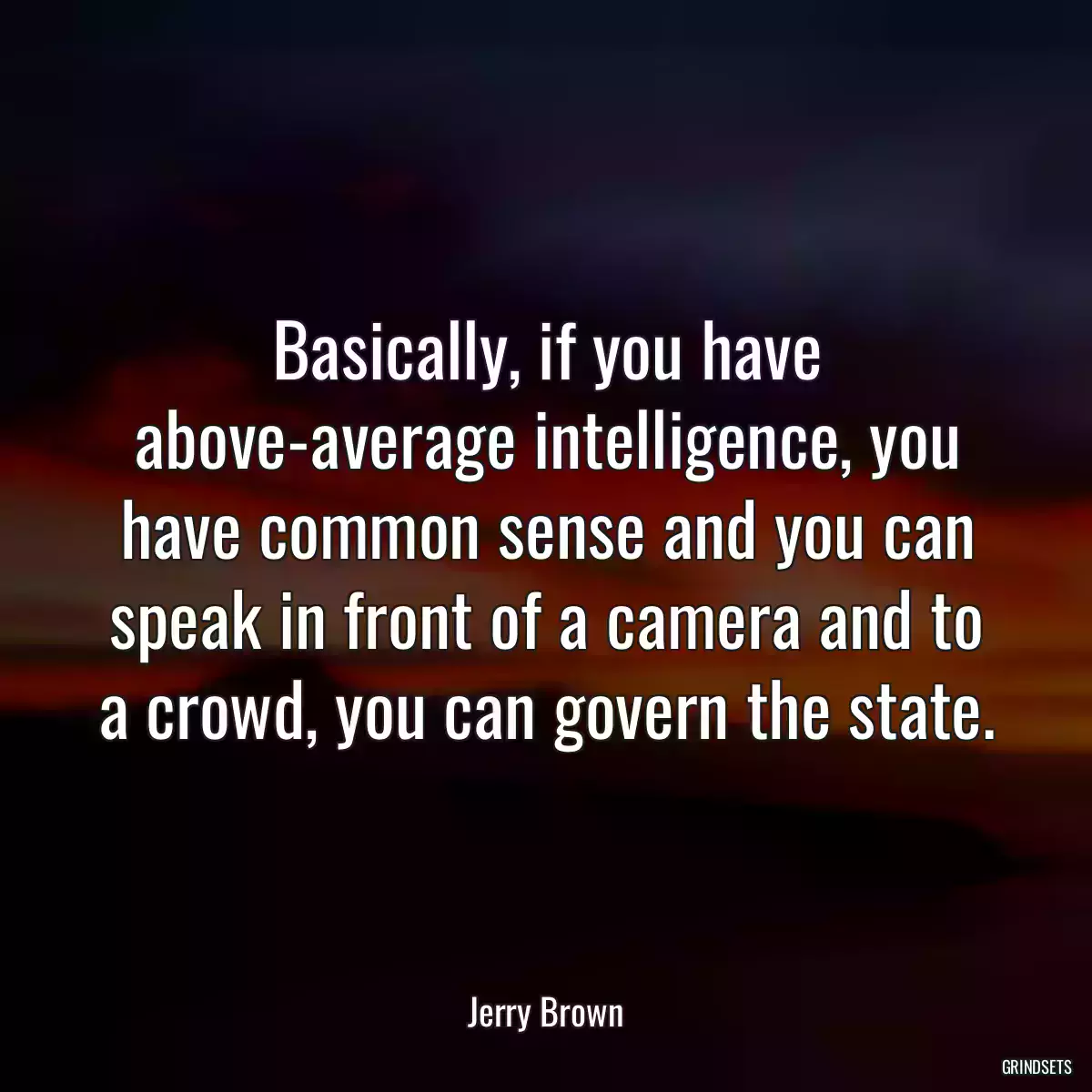 Basically, if you have above-average intelligence, you have common sense and you can speak in front of a camera and to a crowd, you can govern the state.