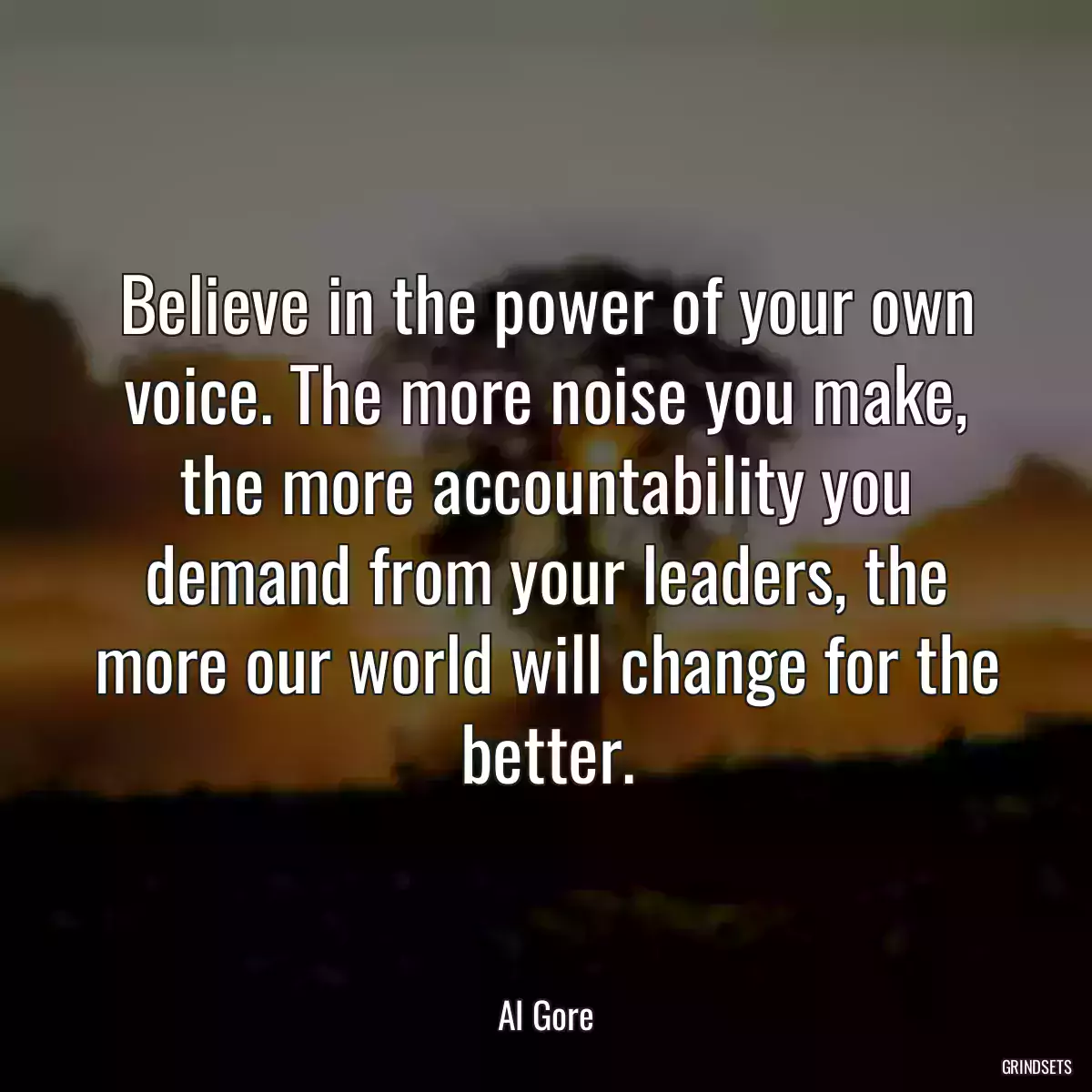 Believe in the power of your own voice. The more noise you make, the more accountability you demand from your leaders, the more our world will change for the better.