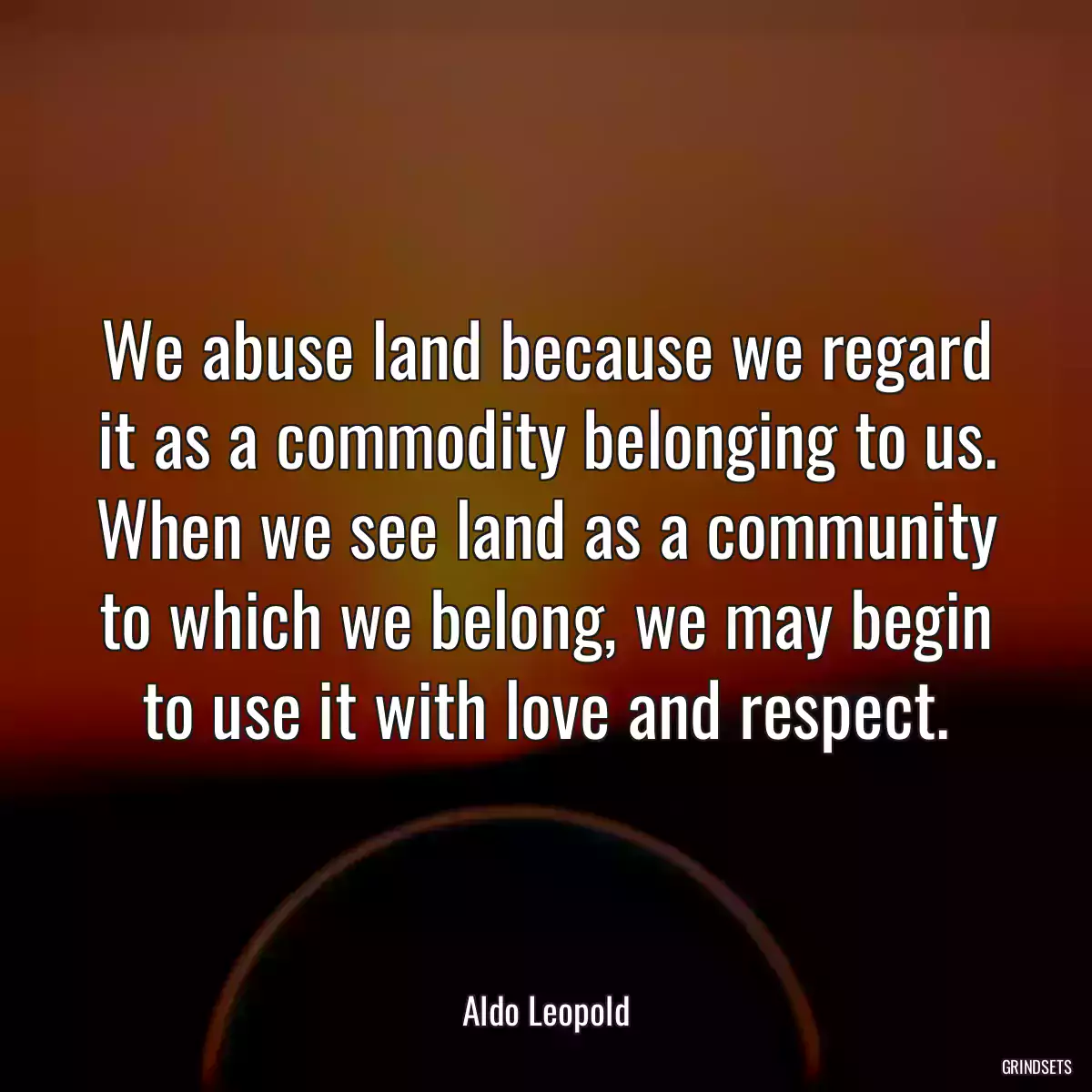 We abuse land because we regard it as a commodity belonging to us. When we see land as a community to which we belong, we may begin to use it with love and respect.