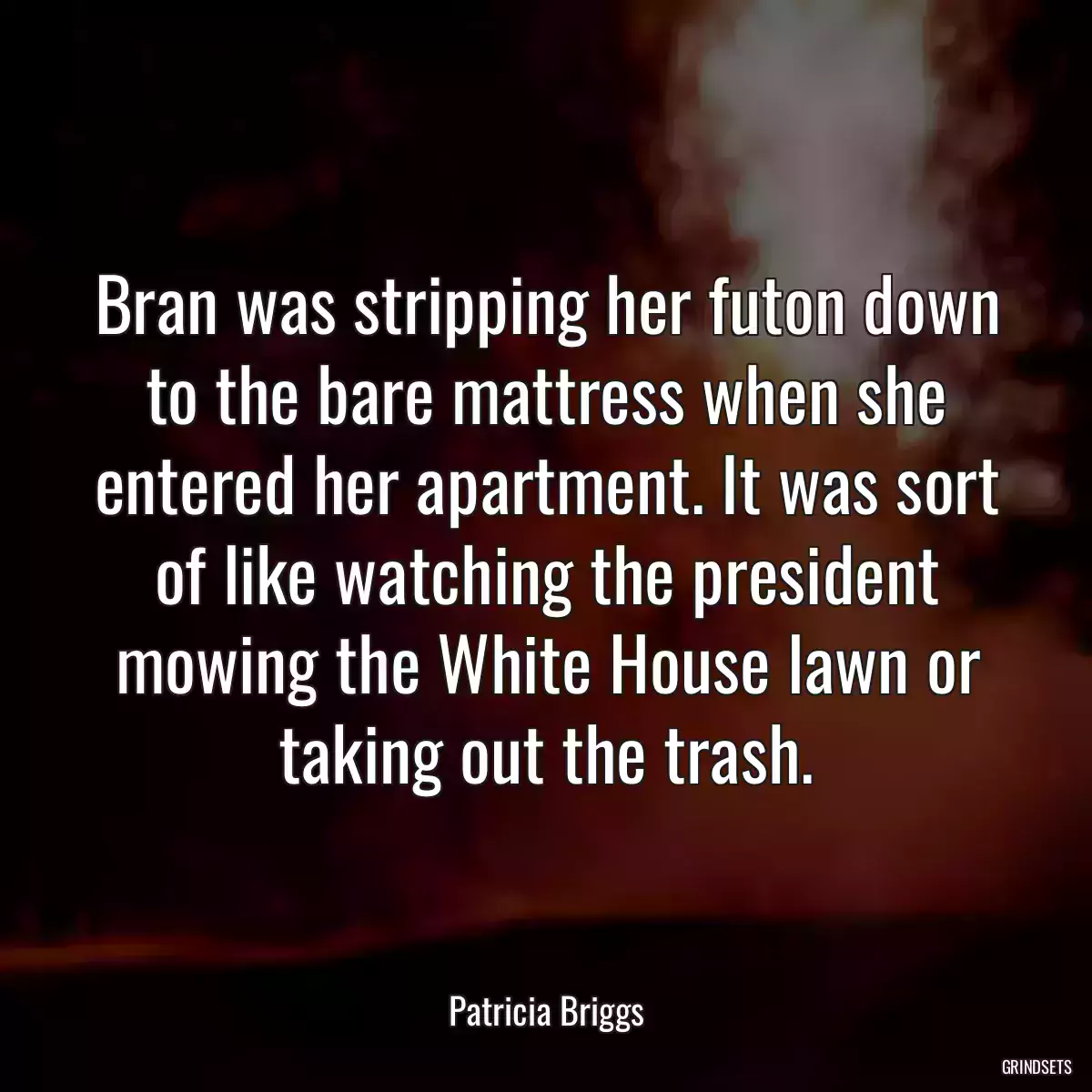 Bran was stripping her futon down to the bare mattress when she entered her apartment. It was sort of like watching the president mowing the White House lawn or taking out the trash.