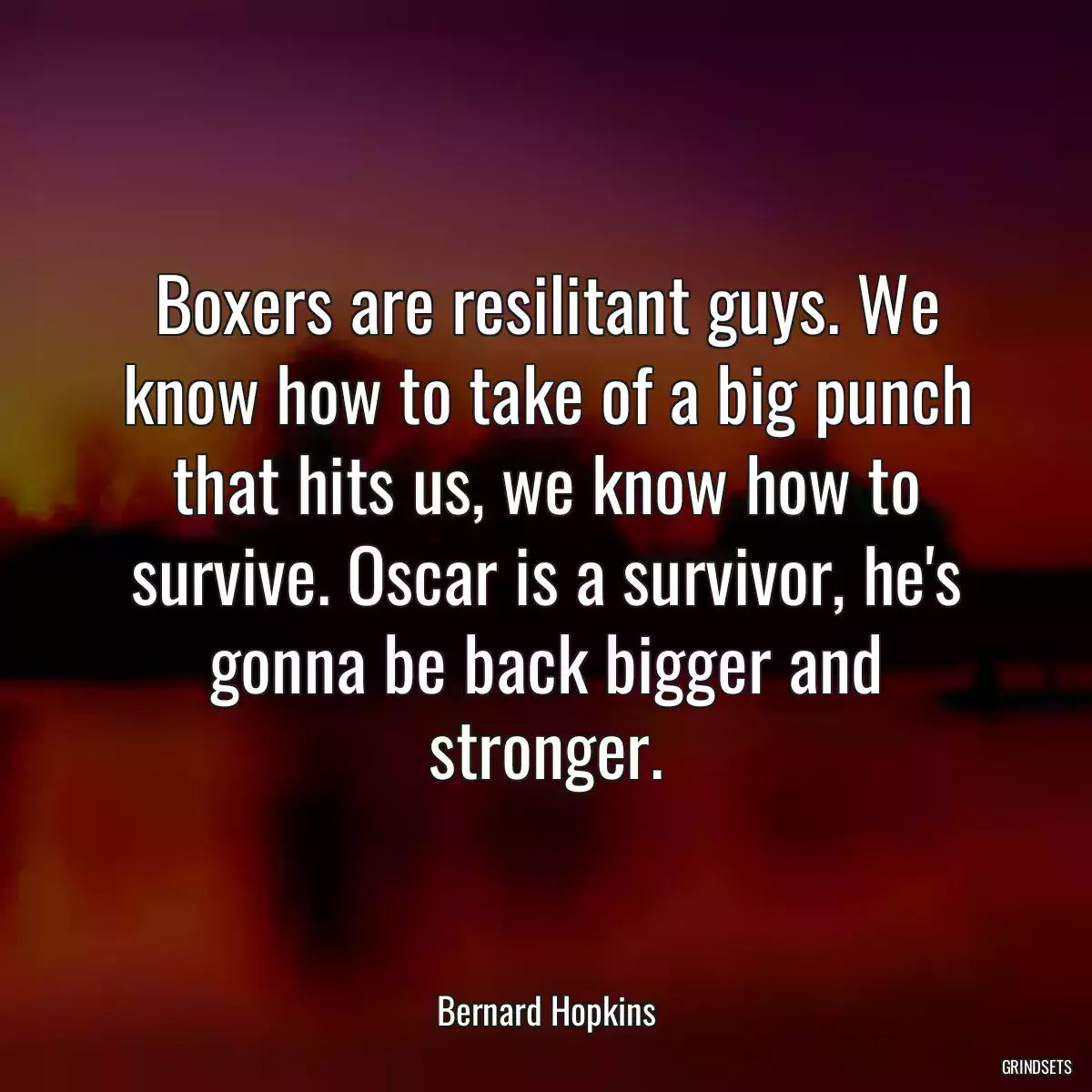 Boxers are resilitant guys. We know how to take of a big punch that hits us, we know how to survive. Oscar is a survivor, he\'s gonna be back bigger and stronger.