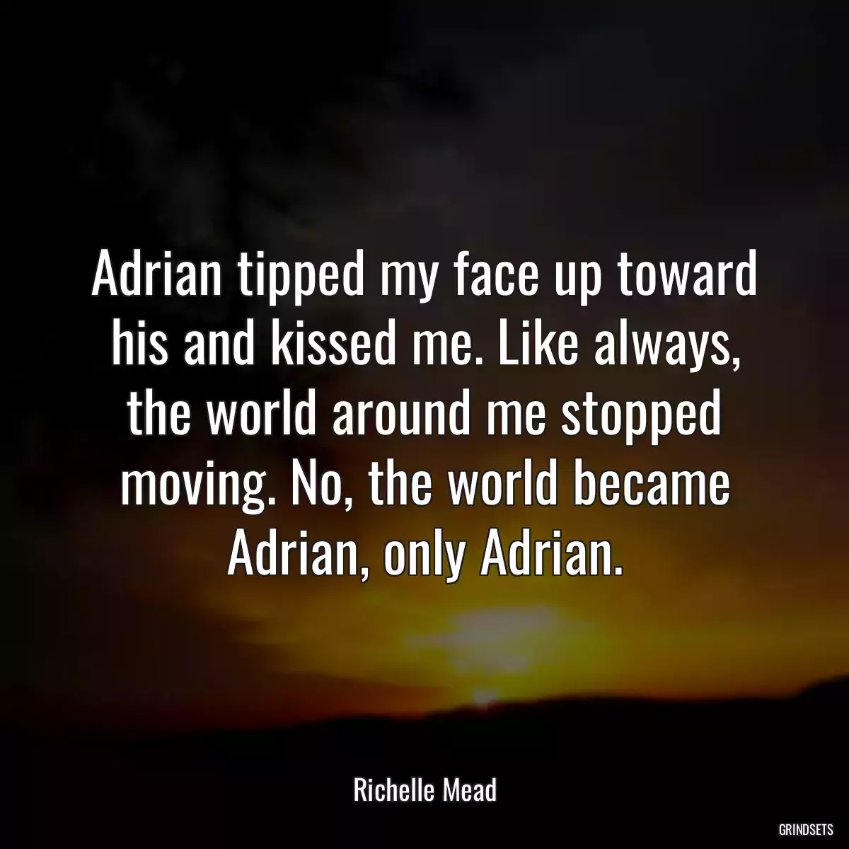 Adrian tipped my face up toward his and kissed me. Like always, the world around me stopped moving. No, the world became Adrian, only Adrian.