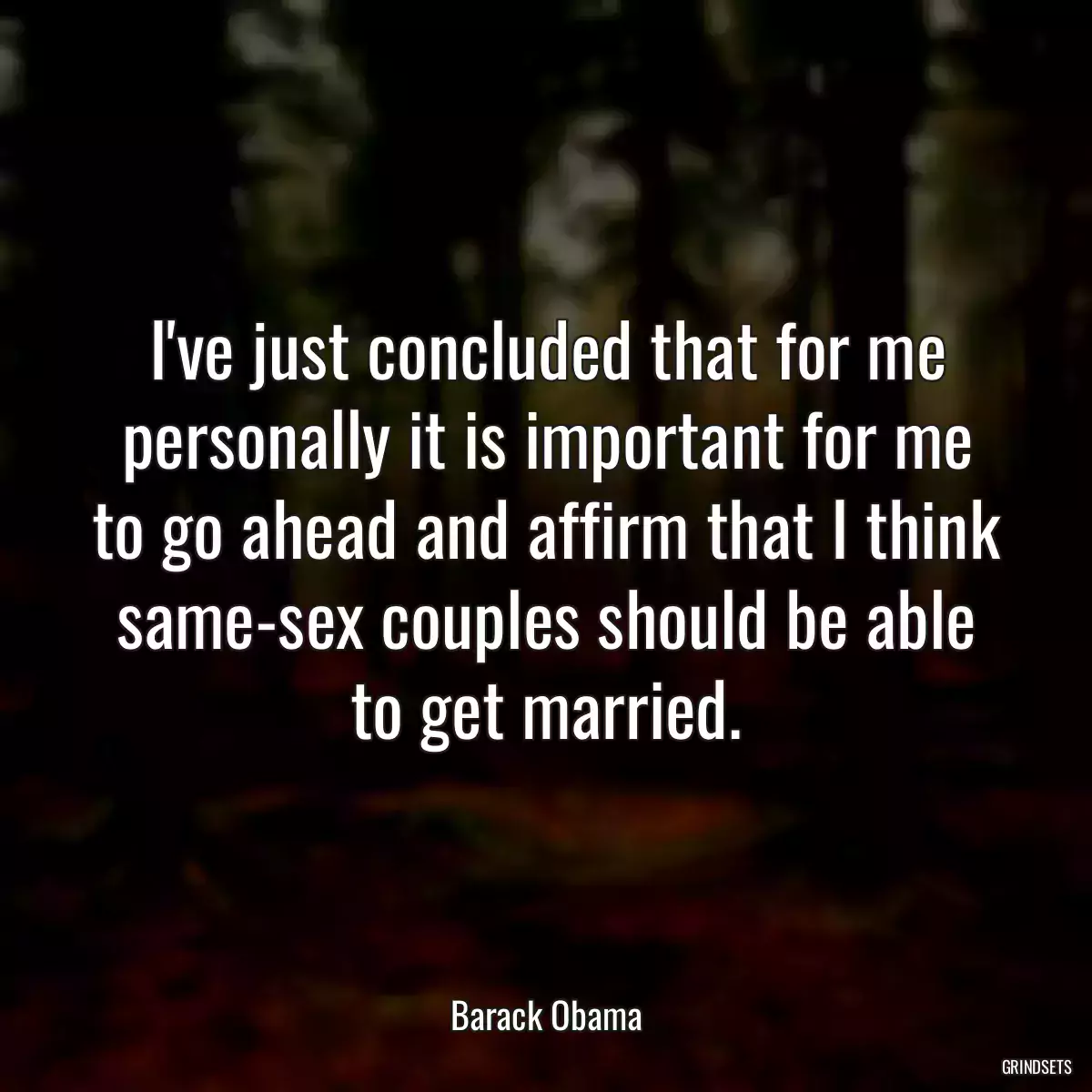 I\'ve just concluded that for me personally it is important for me to go ahead and affirm that I think same-sex couples should be able to get married.