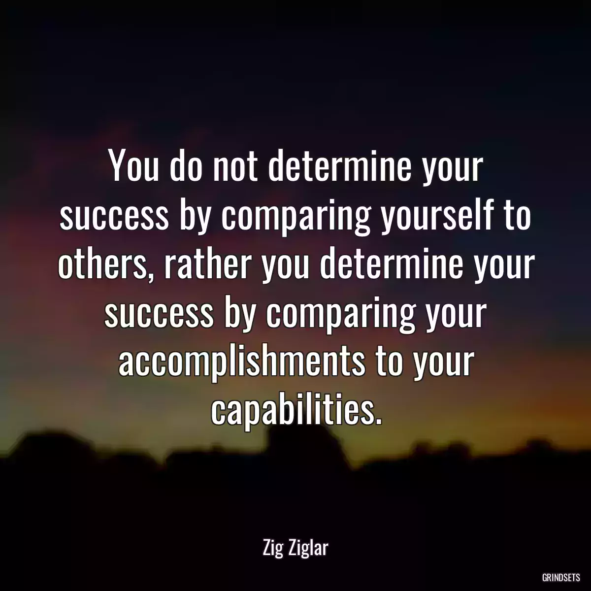 You do not determine your success by comparing yourself to others, rather you determine your success by comparing your accomplishments to your capabilities.