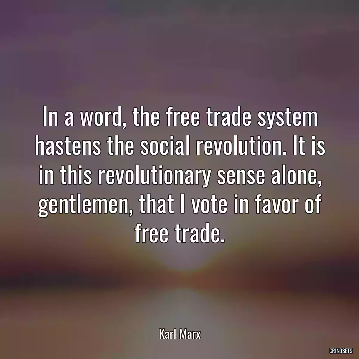 In a word, the free trade system hastens the social revolution. It is in this revolutionary sense alone, gentlemen, that I vote in favor of free trade.