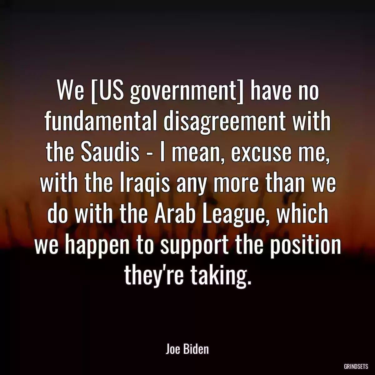 We [US government] have no fundamental disagreement with the Saudis - I mean, excuse me, with the Iraqis any more than we do with the Arab League, which we happen to support the position they\'re taking.