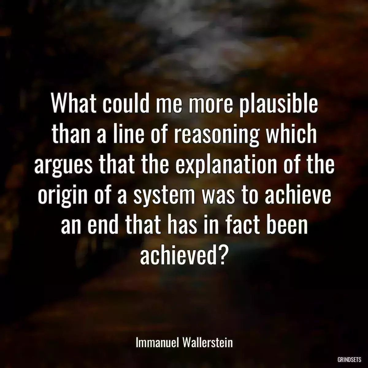 What could me more plausible than a line of reasoning which argues that the explanation of the origin of a system was to achieve an end that has in fact been achieved?