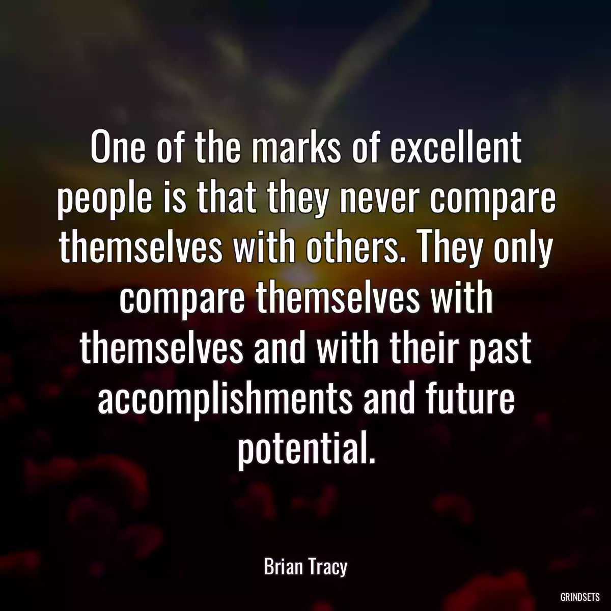 One of the marks of excellent people is that they never compare themselves with others. They only compare themselves with themselves and with their past accomplishments and future potential.