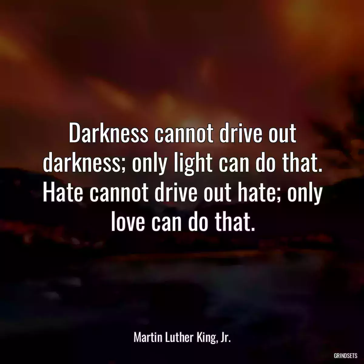 Darkness cannot drive out darkness; only light can do that. Hate cannot drive out hate; only love can do that.