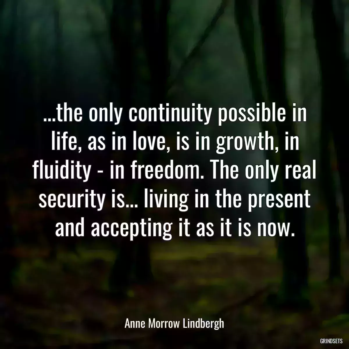 ...the only continuity possible in life, as in love, is in growth, in fluidity - in freedom. The only real security is... living in the present and accepting it as it is now.