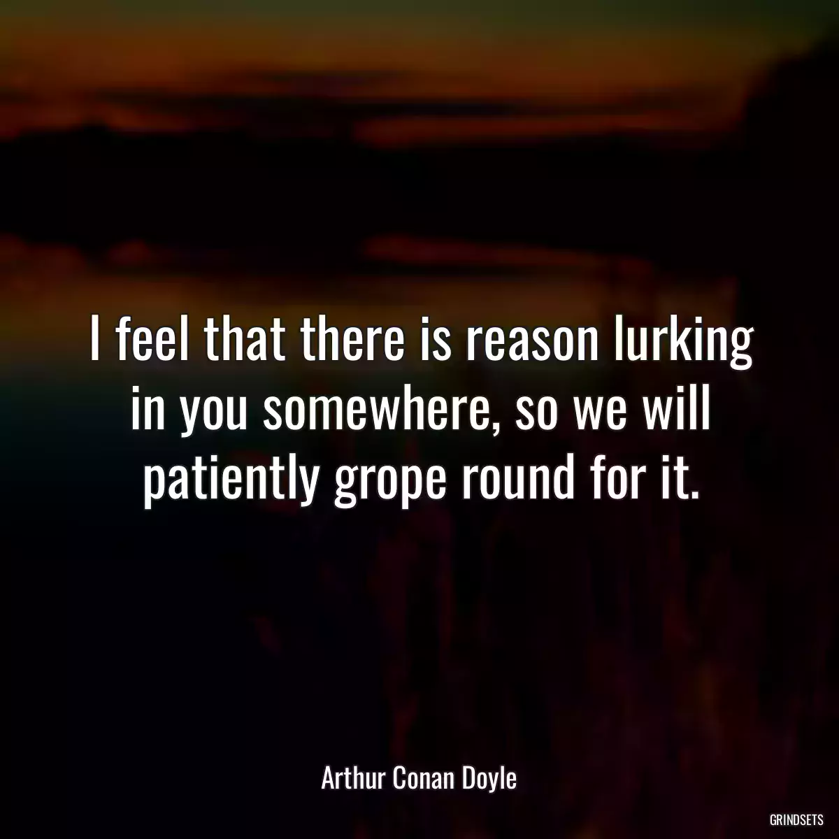 I feel that there is reason lurking in you somewhere, so we will patiently grope round for it.