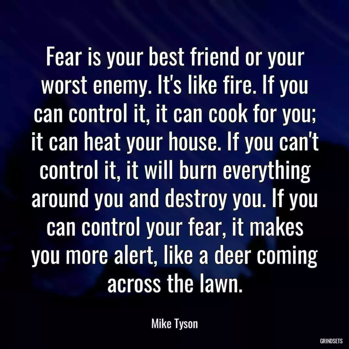 Fear is your best friend or your worst enemy. It\'s like fire. If you can control it, it can cook for you; it can heat your house. If you can\'t control it, it will burn everything around you and destroy you. If you can control your fear, it makes you more alert, like a deer coming across the lawn.