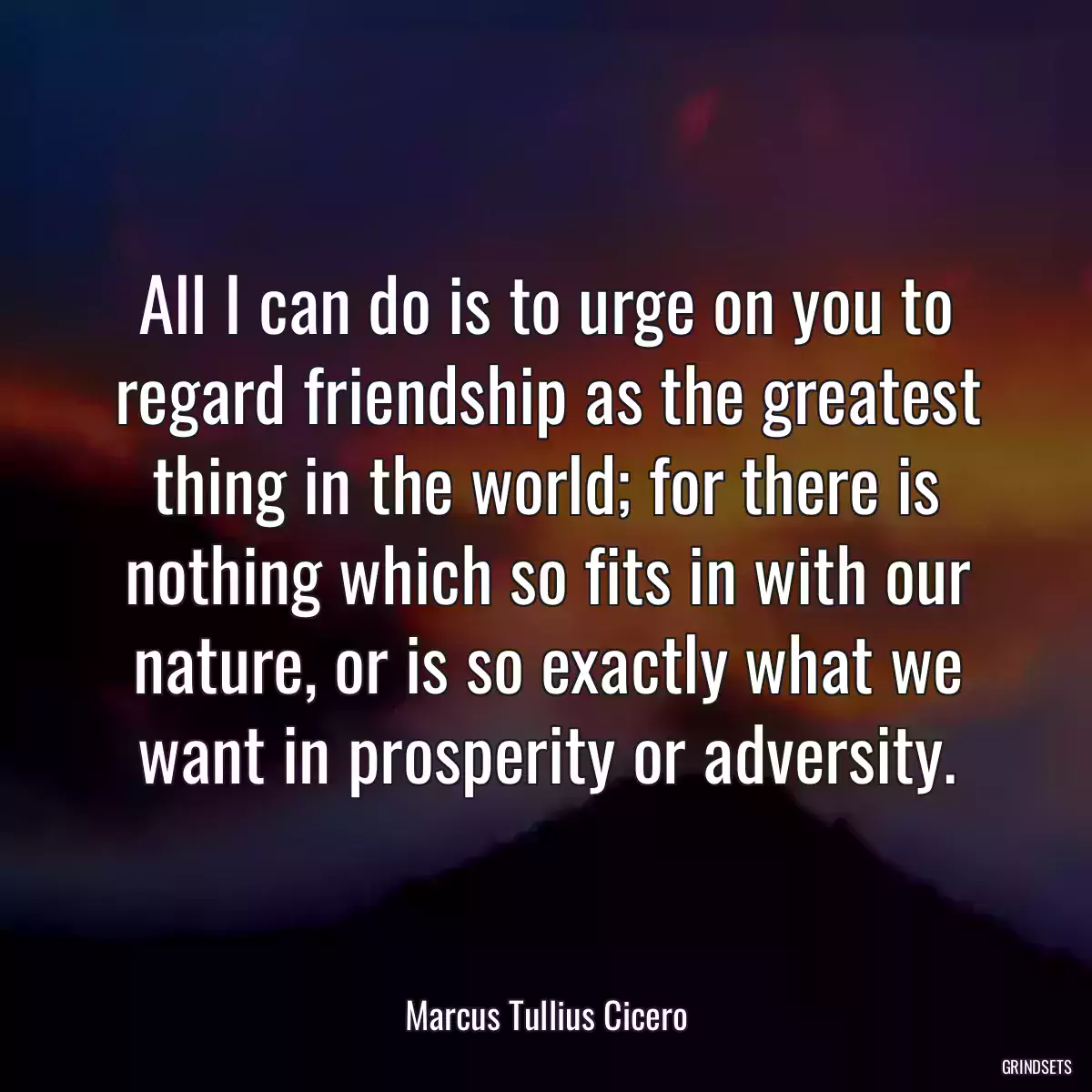 All I can do is to urge on you to regard friendship as the greatest thing in the world; for there is nothing which so fits in with our nature, or is so exactly what we want in prosperity or adversity.