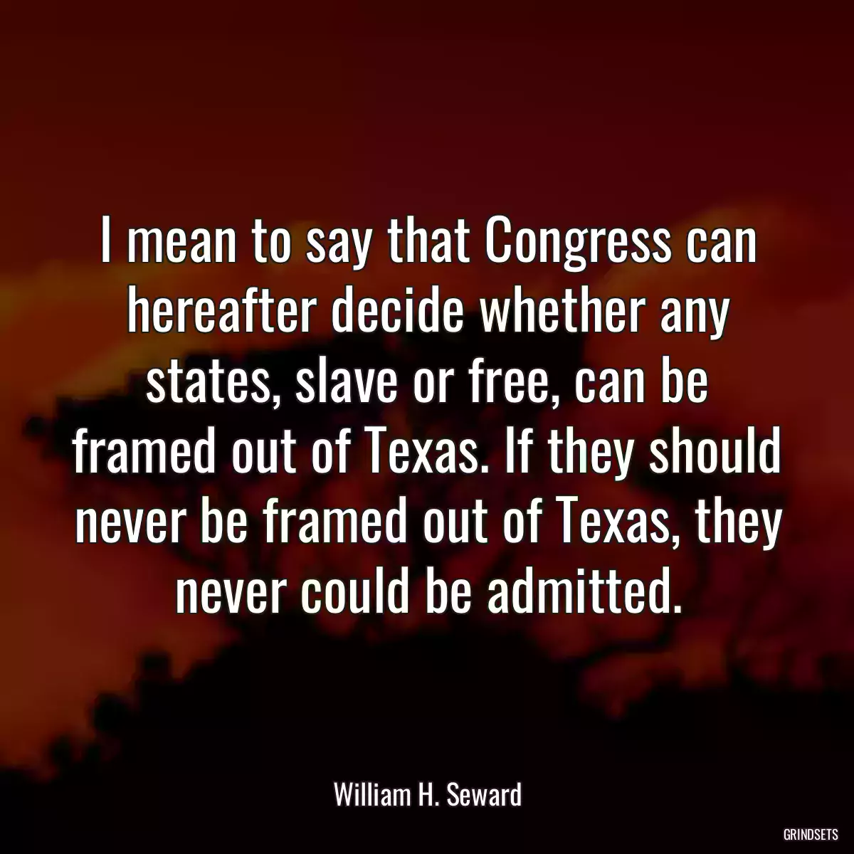 I mean to say that Congress can hereafter decide whether any states, slave or free, can be framed out of Texas. If they should never be framed out of Texas, they never could be admitted.