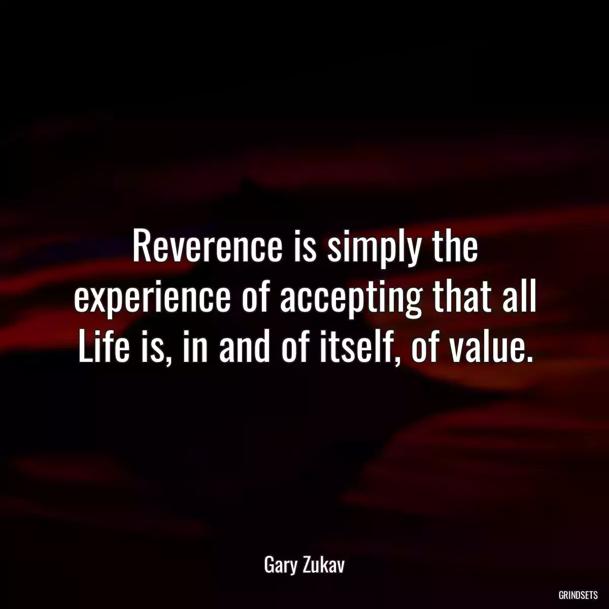 Reverence is simply the experience of accepting that all Life is, in and of itself, of value.