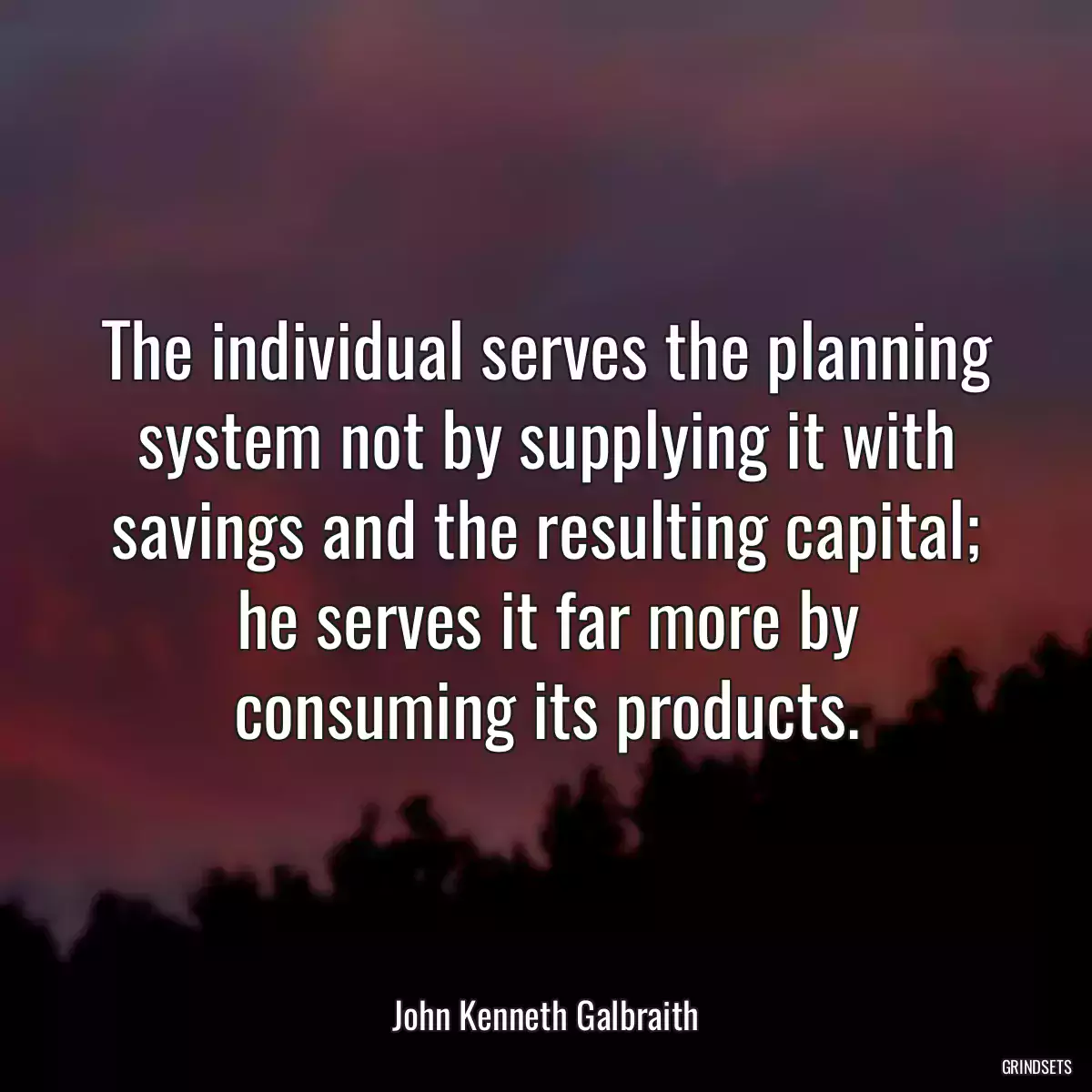 The individual serves the planning system not by supplying it with savings and the resulting capital; he serves it far more by consuming its products.