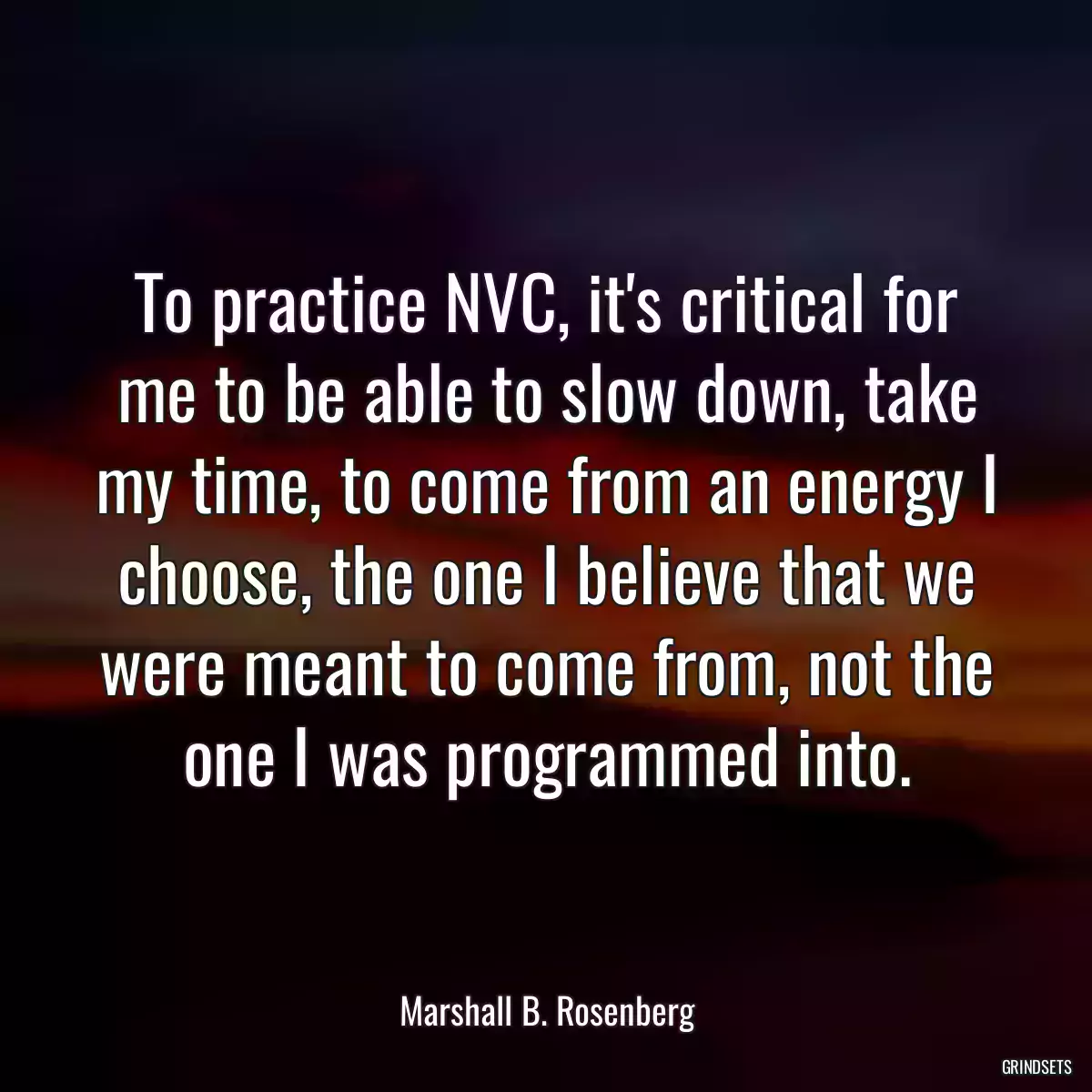 To practice NVC, it\'s critical for me to be able to slow down, take my time, to come from an energy I choose, the one I believe that we were meant to come from, not the one I was programmed into.