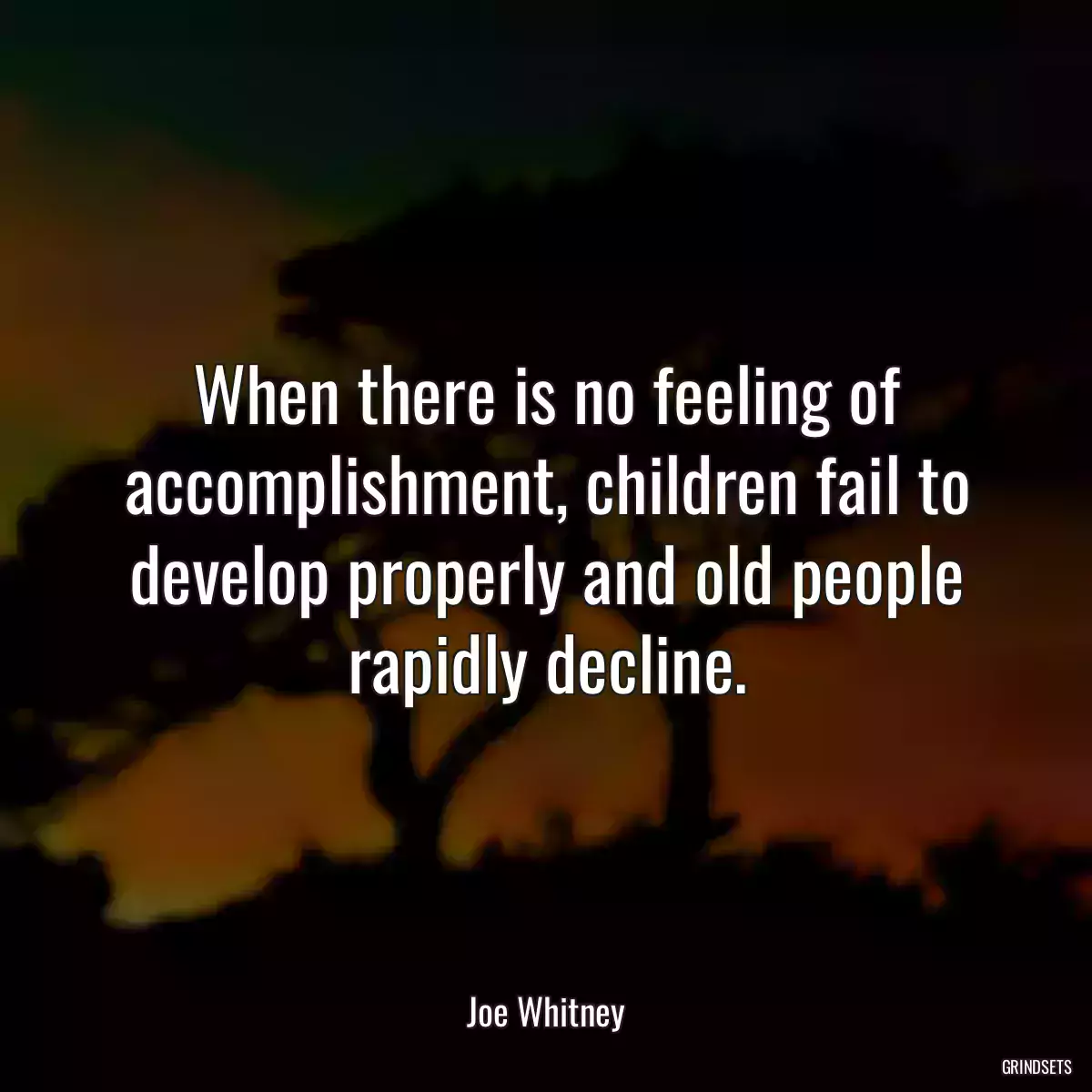 When there is no feeling of accomplishment, children fail to develop properly and old people rapidly decline.