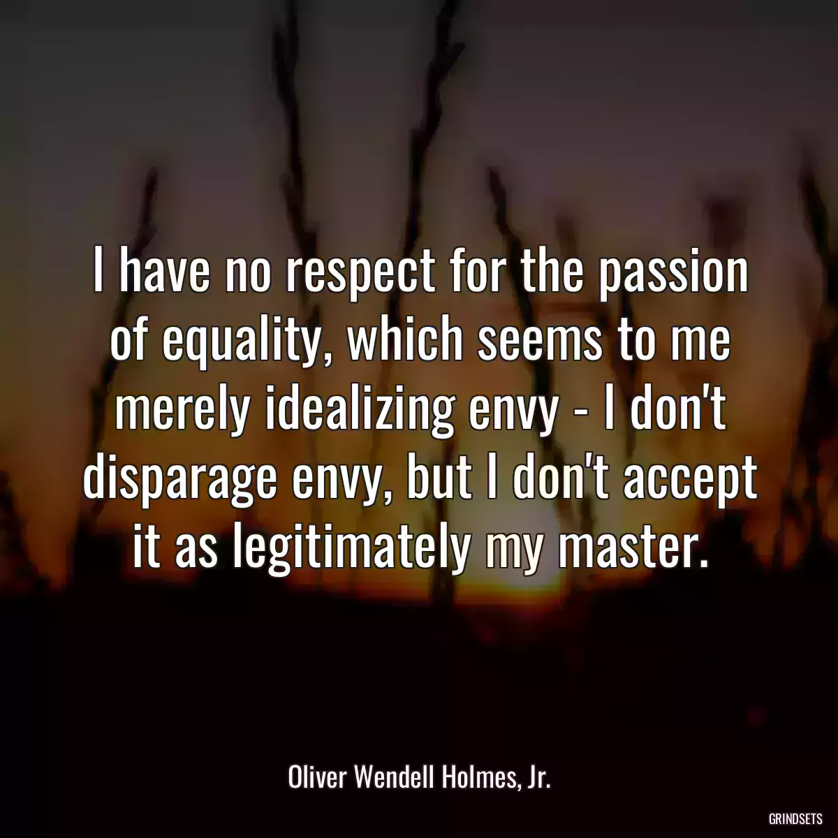 I have no respect for the passion of equality, which seems to me merely idealizing envy - I don\'t disparage envy, but I don\'t accept it as legitimately my master.