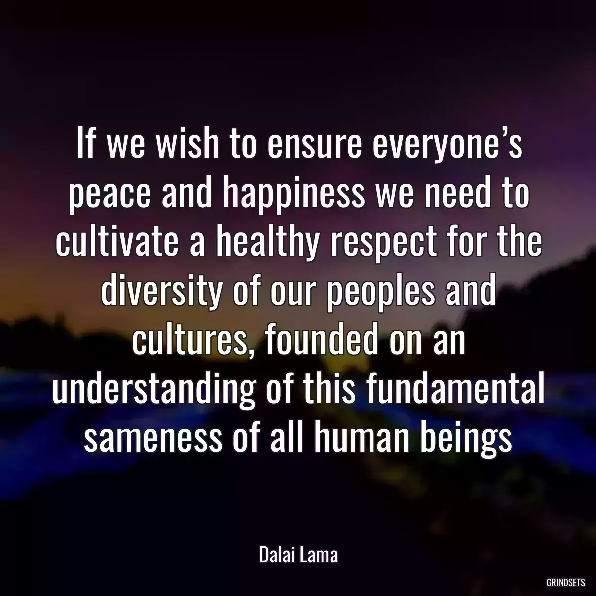 If we wish to ensure everyone’s peace and happiness we need to cultivate a healthy respect for the diversity of our peoples and cultures, founded on an understanding of this fundamental sameness of all human beings