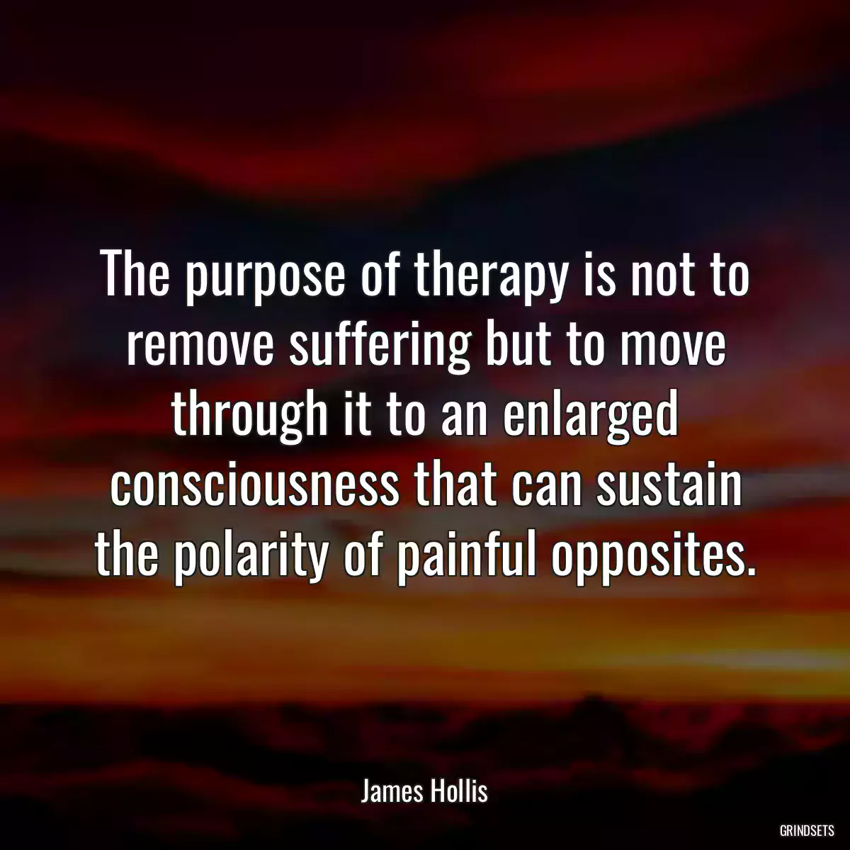 The purpose of therapy is not to remove suffering but to move through it to an enlarged consciousness that can sustain the polarity of painful opposites.