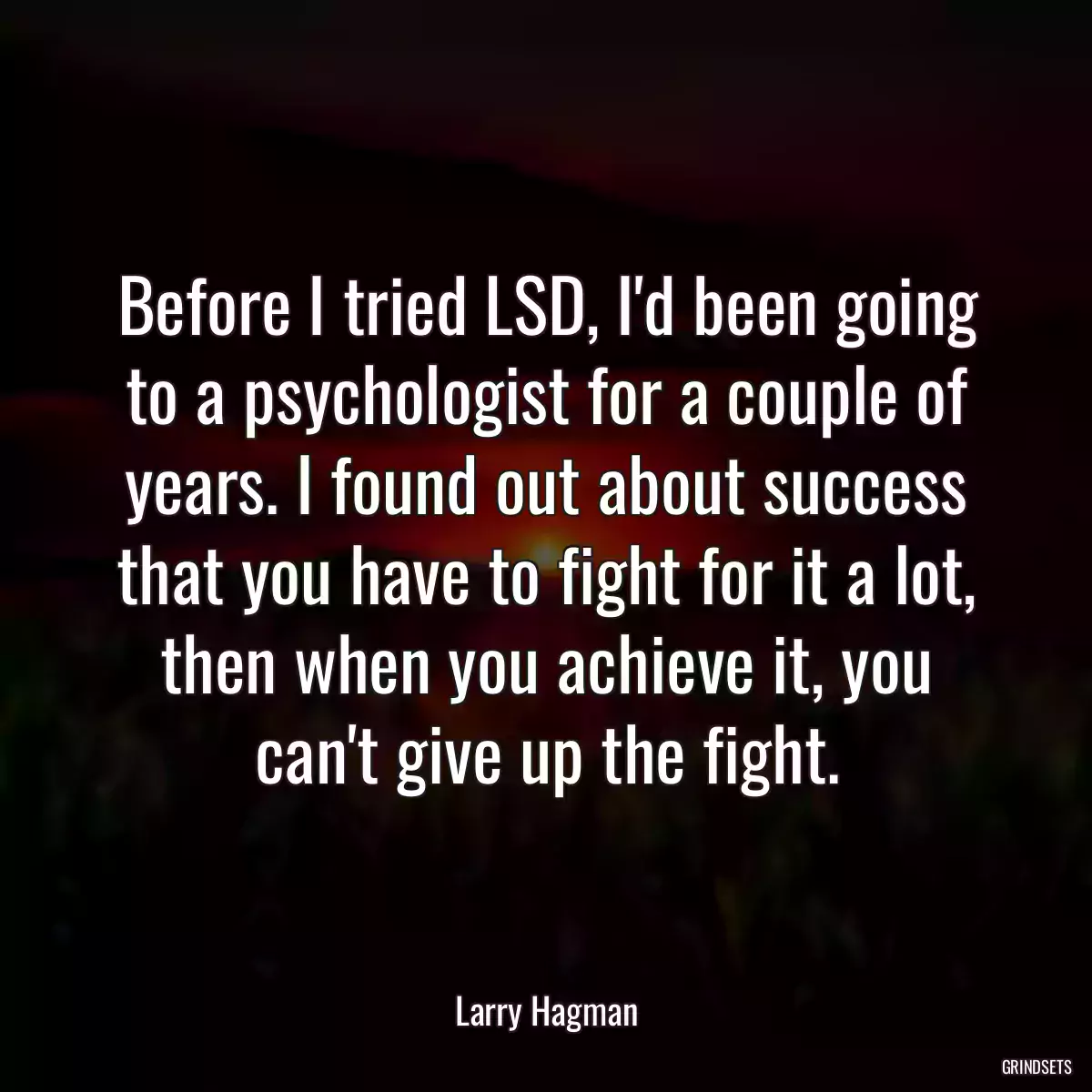 Before I tried LSD, I\'d been going to a psychologist for a couple of years. I found out about success that you have to fight for it a lot, then when you achieve it, you can\'t give up the fight.