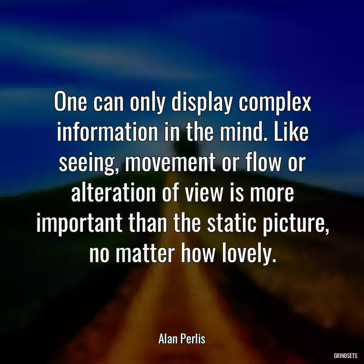 One can only display complex information in the mind. Like seeing, movement or flow or alteration of view is more important than the static picture, no matter how lovely.