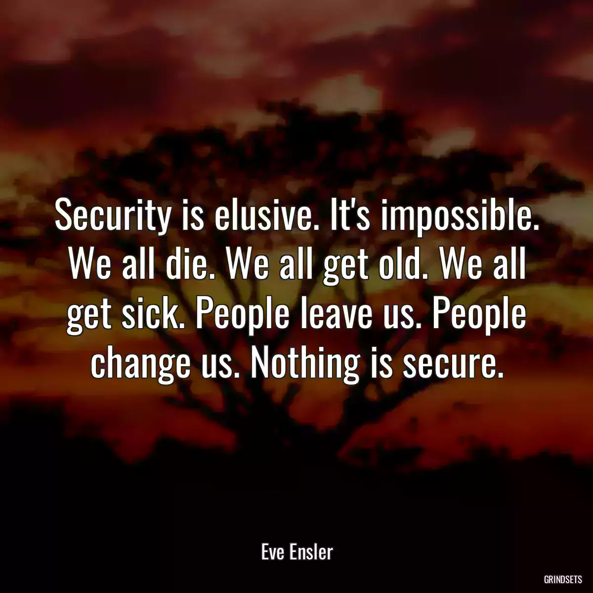 Security is elusive. It\'s impossible. We all die. We all get old. We all get sick. People leave us. People change us. Nothing is secure.