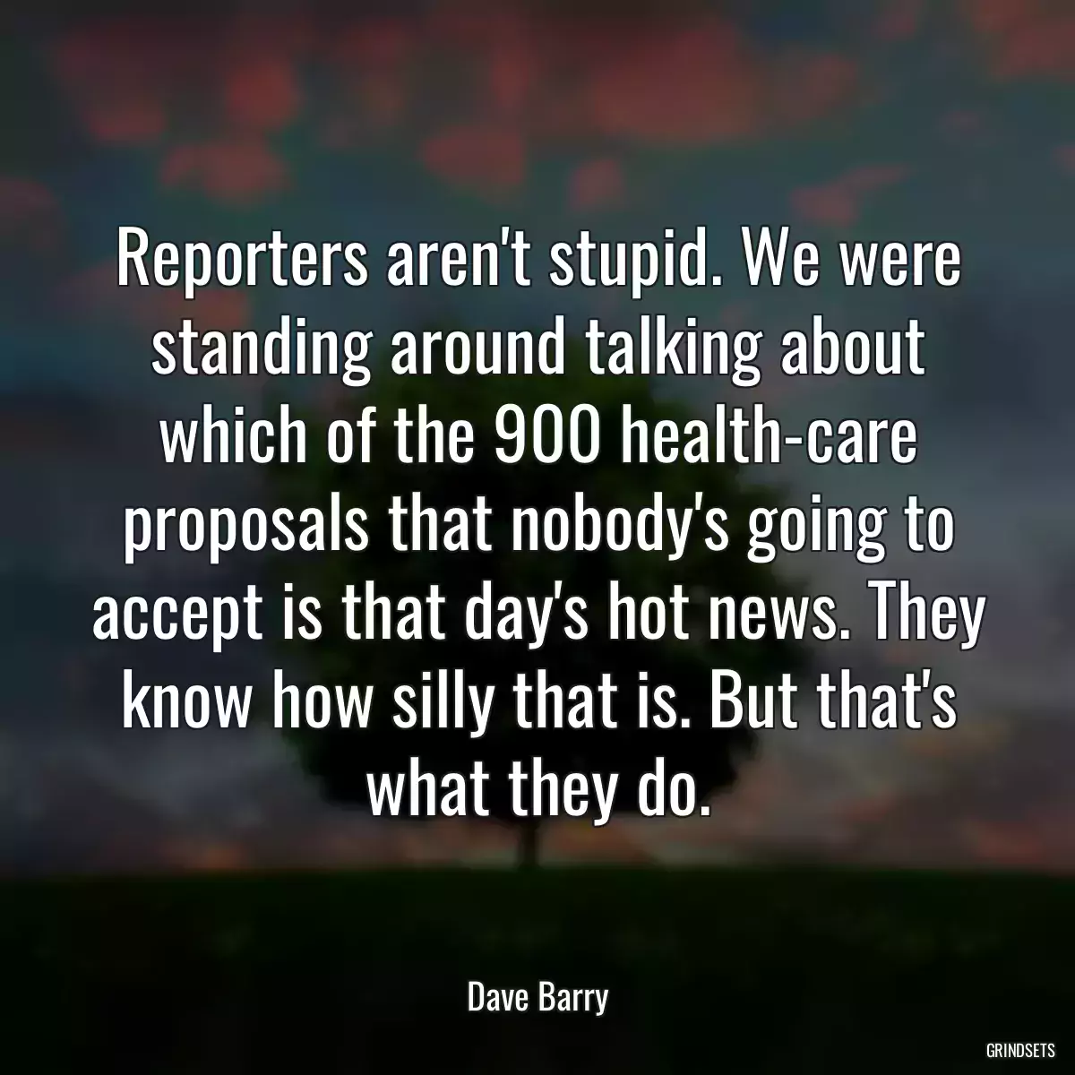 Reporters aren\'t stupid. We were standing around talking about which of the 900 health-care proposals that nobody\'s going to accept is that day\'s hot news. They know how silly that is. But that\'s what they do.