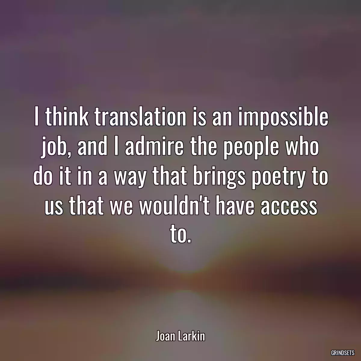 I think translation is an impossible job, and I admire the people who do it in a way that brings poetry to us that we wouldn\'t have access to.