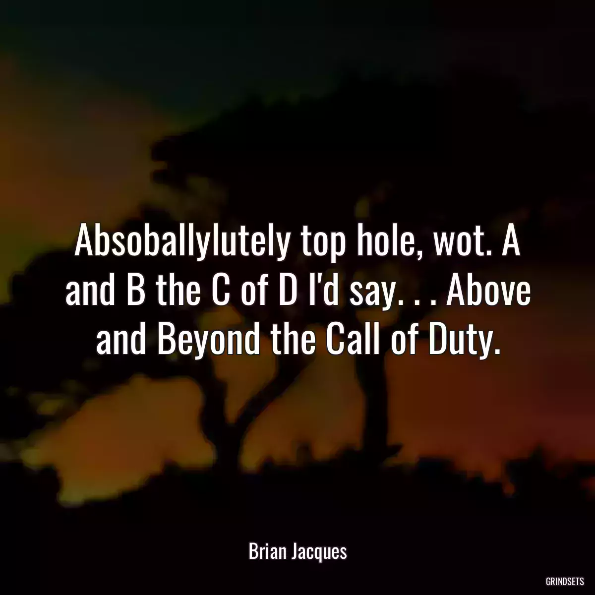 Absoballylutely top hole, wot. A and B the C of D I\'d say. . . Above and Beyond the Call of Duty.