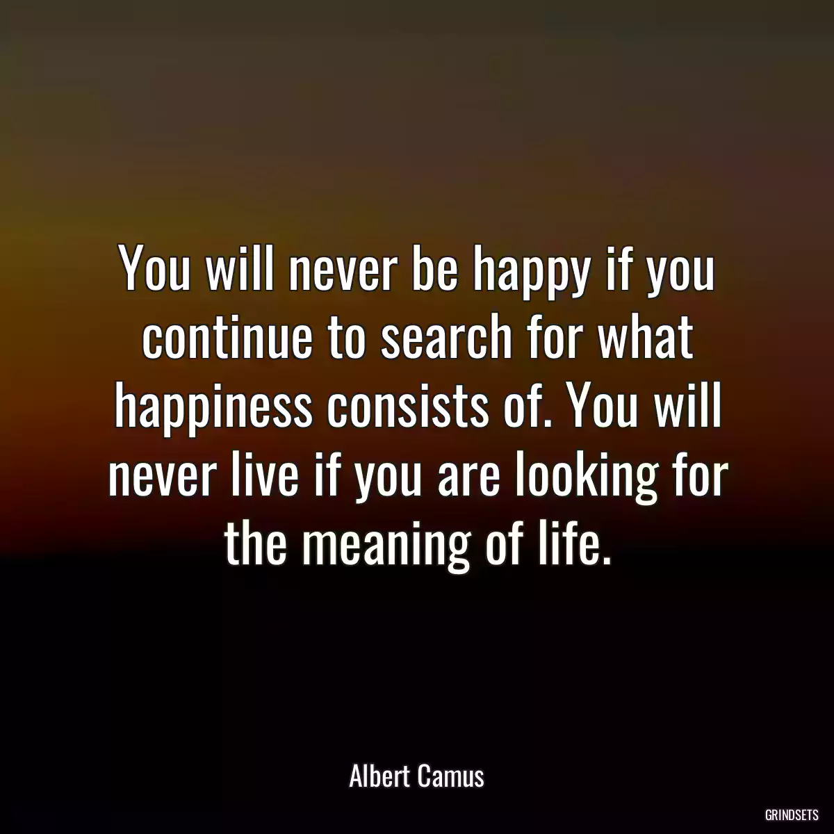 You will never be happy if you continue to search for what happiness consists of. You will never live if you are looking for the meaning of life.