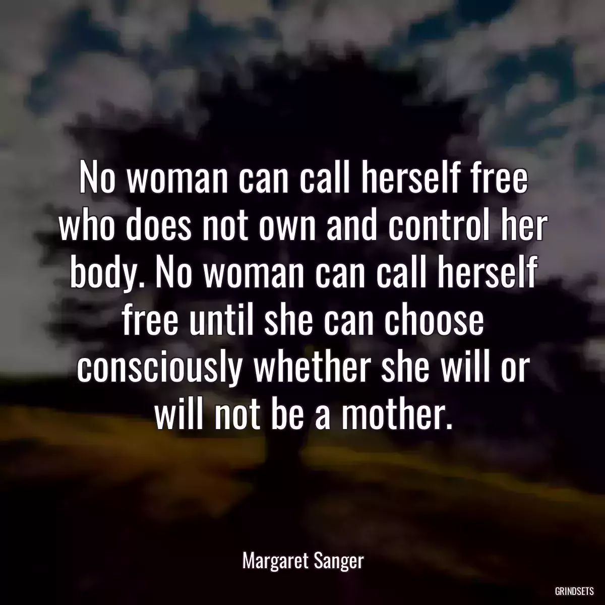 No woman can call herself free who does not own and control her body. No woman can call herself free until she can choose consciously whether she will or will not be a mother.