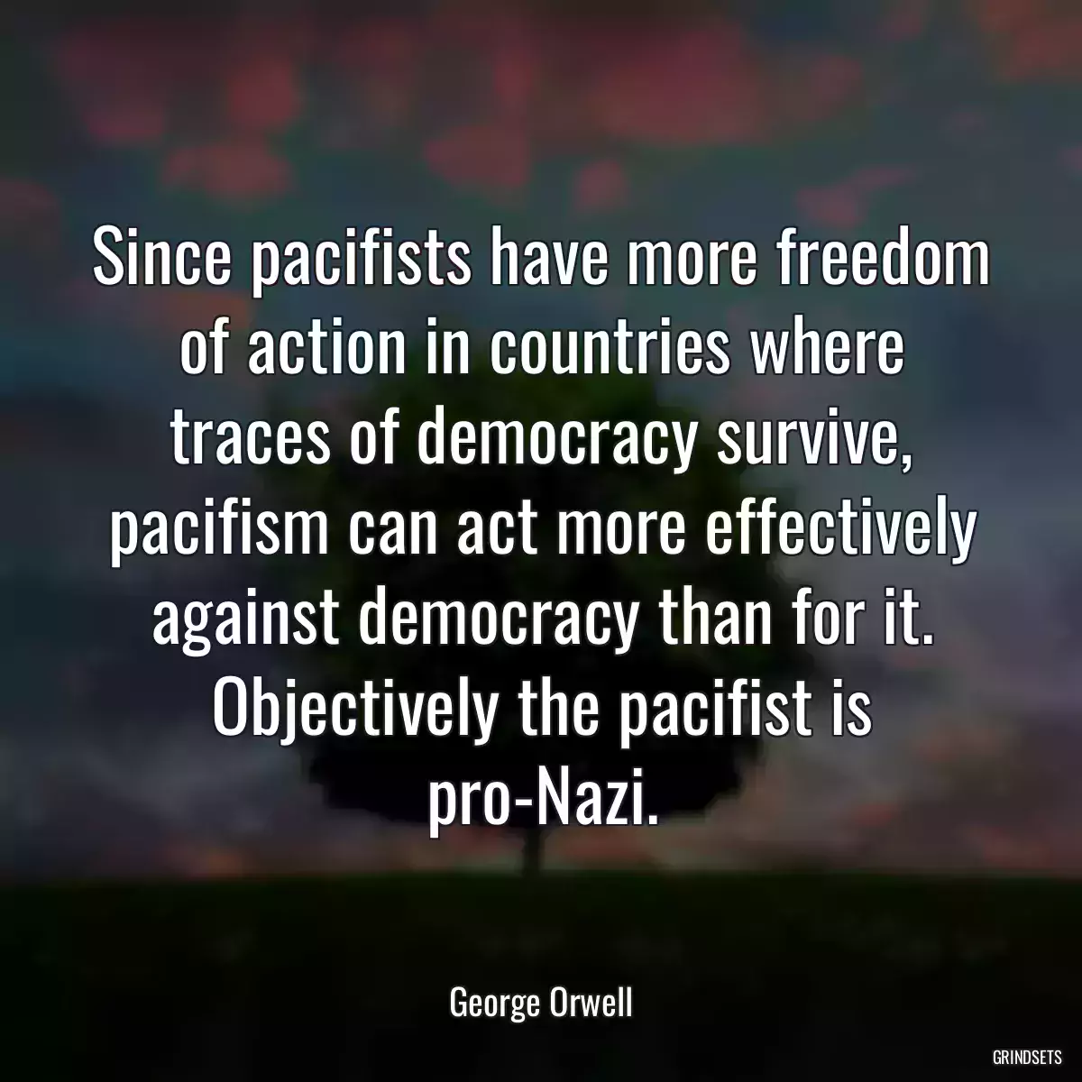 Since pacifists have more freedom of action in countries where traces of democracy survive, pacifism can act more effectively against democracy than for it. Objectively the pacifist is pro-Nazi.