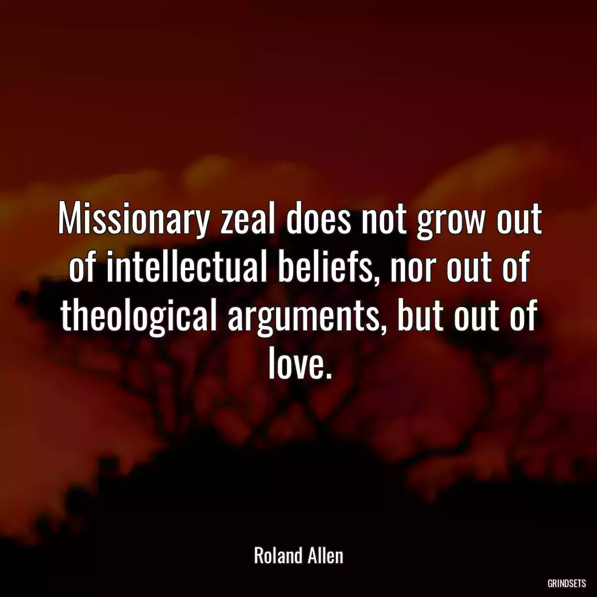 Missionary zeal does not grow out of intellectual beliefs, nor out of theological arguments, but out of love.