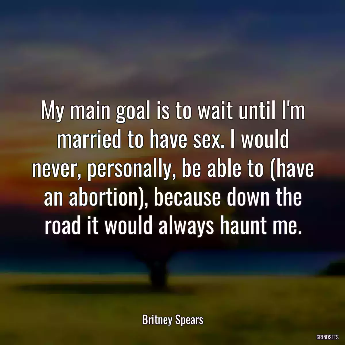 My main goal is to wait until I\'m married to have sex. I would never, personally, be able to (have an abortion), because down the road it would always haunt me.