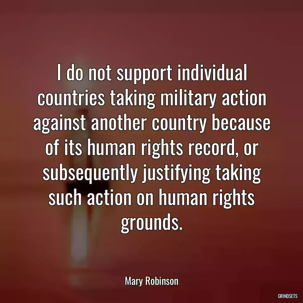 I do not support individual countries taking military action against another country because of its human rights record, or subsequently justifying taking such action on human rights grounds.