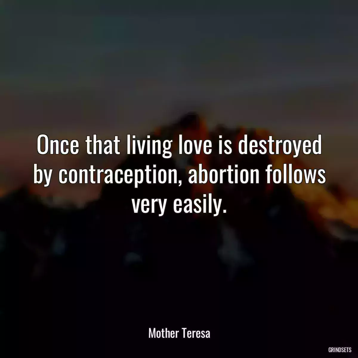 Once that living love is destroyed by contraception, abortion follows very easily.