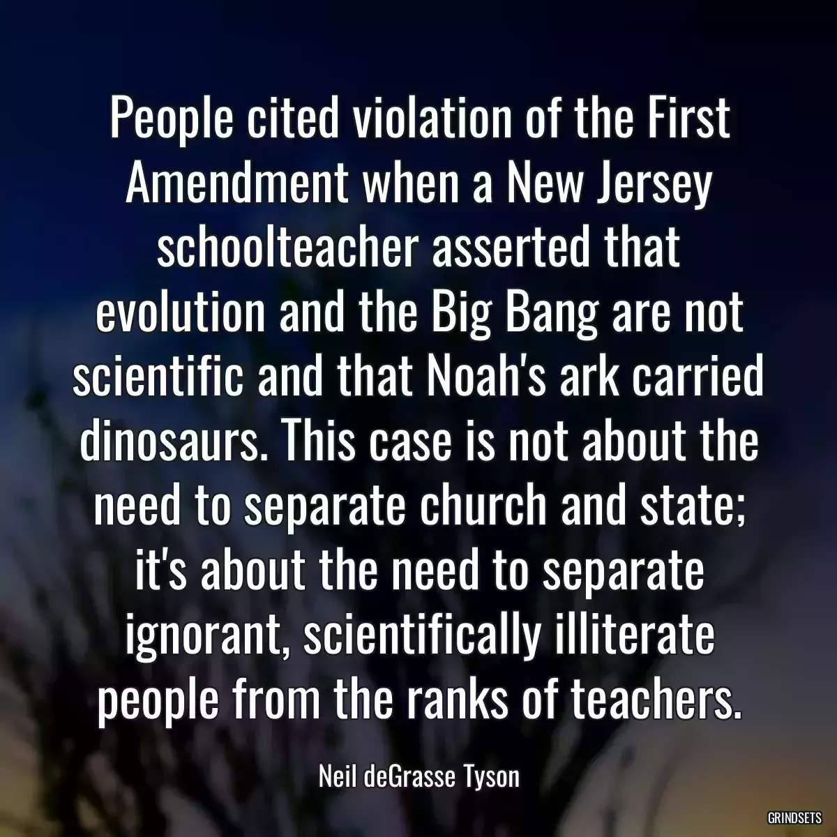 People cited violation of the First Amendment when a New Jersey schoolteacher asserted that evolution and the Big Bang are not scientific and that Noah\'s ark carried dinosaurs. This case is not about the need to separate church and state; it\'s about the need to separate ignorant, scientifically illiterate people from the ranks of teachers.