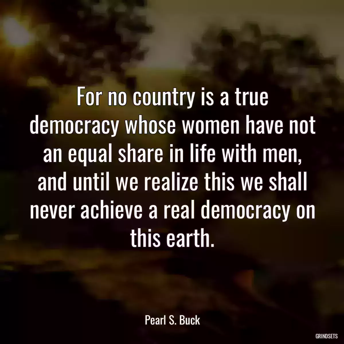 For no country is a true democracy whose women have not an equal share in life with men, and until we realize this we shall never achieve a real democracy on this earth.