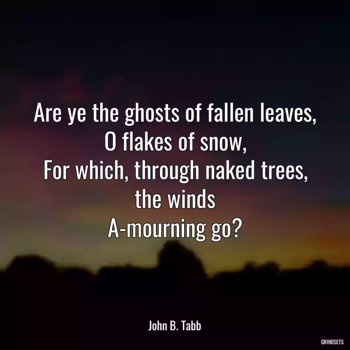 Are ye the ghosts of fallen leaves,
O flakes of snow,
For which, through naked trees, the winds
A-mourning go?