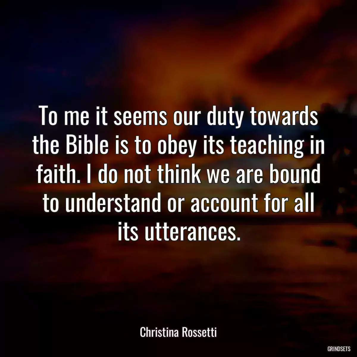 To me it seems our duty towards the Bible is to obey its teaching in faith. I do not think we are bound to understand or account for all its utterances.