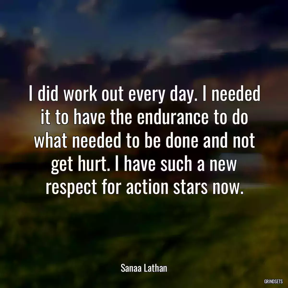 I did work out every day. I needed it to have the endurance to do what needed to be done and not get hurt. I have such a new respect for action stars now.