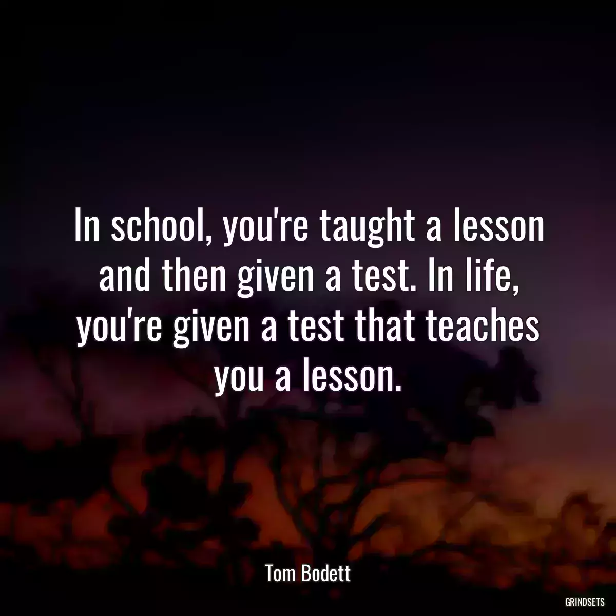 In school, you\'re taught a lesson and then given a test. In life, you\'re given a test that teaches you a lesson.