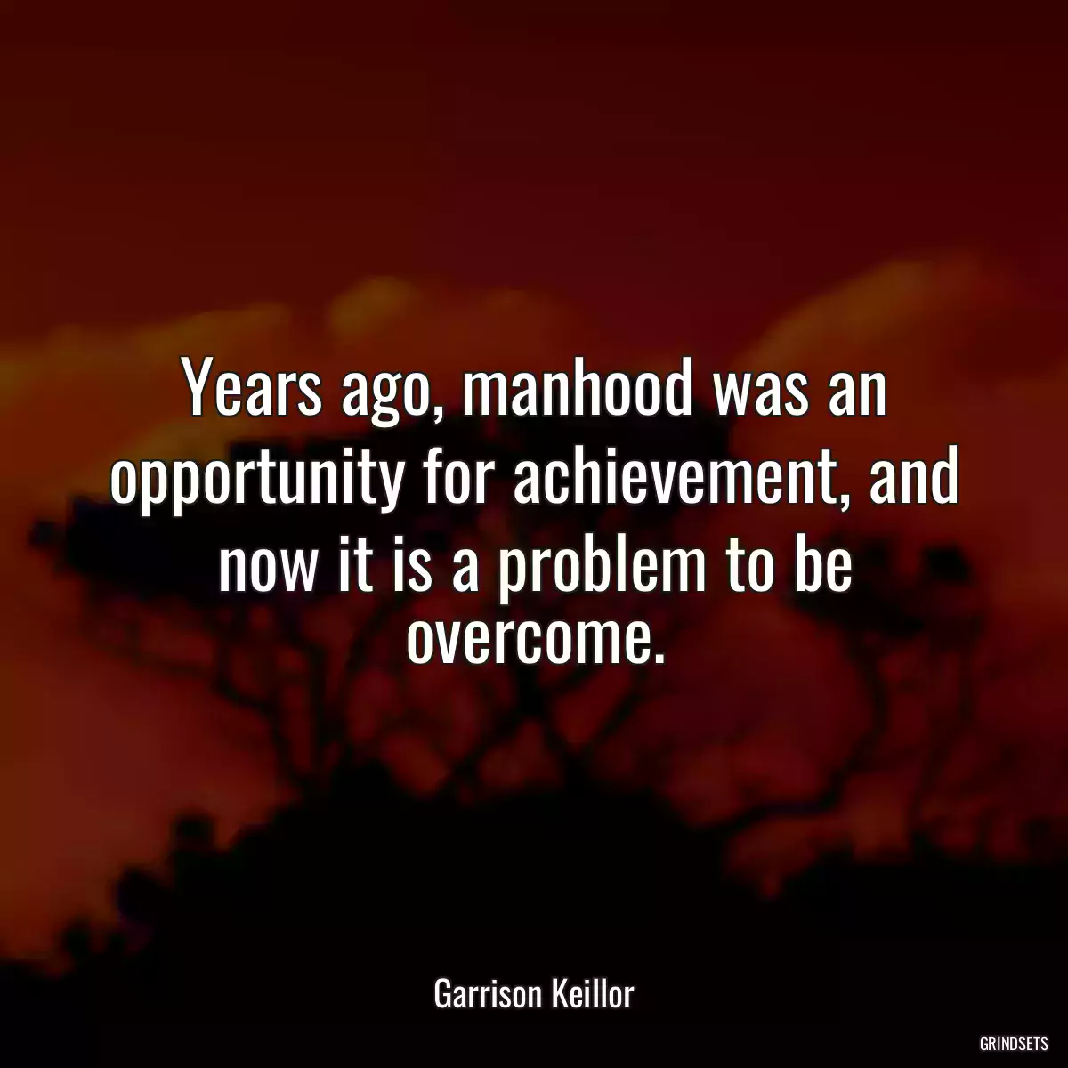 Years ago, manhood was an opportunity for achievement, and now it is a problem to be overcome.