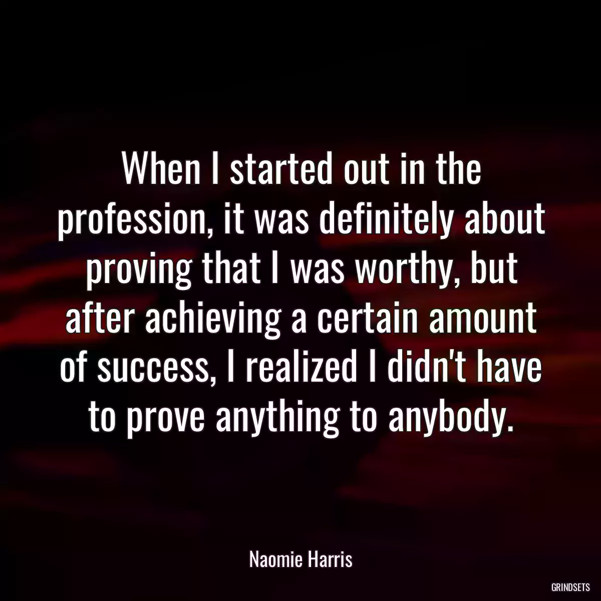 When I started out in the profession, it was definitely about proving that I was worthy, but after achieving a certain amount of success, I realized I didn\'t have to prove anything to anybody.